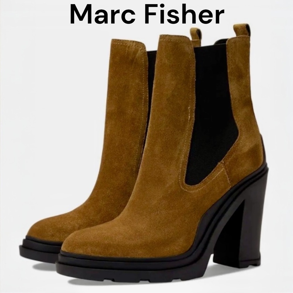 MARC FISHER RAMIO SUEDE PLATFORM BOOTS NEW